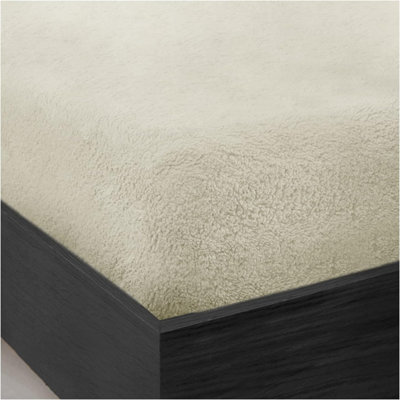 GC GAVENO CAVAILIA Teddy Bear Plain Fitted Sheet Single Cream Fleece Thermal Warm Super Soft & Warm Fluffy Fitted Bed sheet