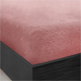 GC GAVENO CAVAILIA Teddy Bear Plain Fitted Sheet Single Pink Fleece Thermal Warm Super Soft & Warm Fluffy Fitted Bed sheet