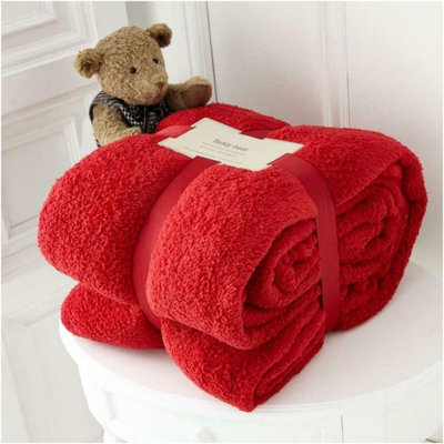 GC GAVENO CAVAILIA Teddy Bear Red Light Weight Sherpa Fleece Fluffy Faux Fur Sofa Throw Super Soft Warm Cosy Single Bed Blanket