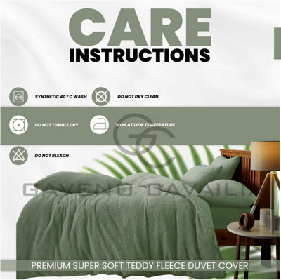GC GAVENO CAVAILIA Teddy Fleece Double Sage Green Duvet Set With Matching Pillowcase Fluffy Warm & Cosy Super Soft Bedding set