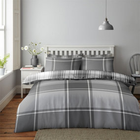 GC GAVENO CAVAILIA Timeless Tartan duvet cover bedding set grey double 3PC with checked design printed quilt cover