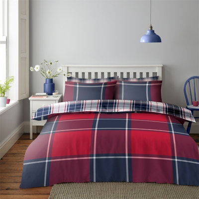 GC GAVENO CAVAILIA Timeless Tartan duvet cover bedding set red king 3PC with checked design printed quilt cover