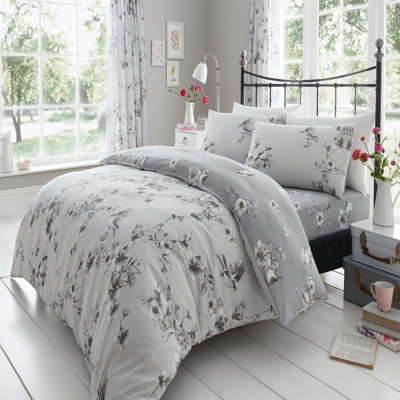 GC GAVENO CAVAILIA Tropical birds duvet cover bedding set grey king 3PC with birds and flowers print quilt cover