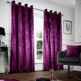 GC GAVENO CAVAILIA Velvet Curtains 90x90 Aubergine Velvet Eyelet Ring Top Pair Of Fully Lined Curtains