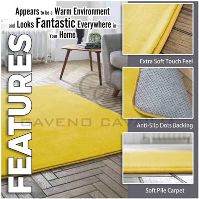 GC GAVENO CAVAILIA Velvet Glow Plush Rug 100x150 Ochre Luxury Fluffy Fleece Floor Mat Carpet For Home Décor