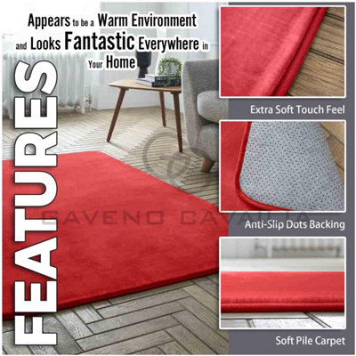GC GAVENO CAVAILIA Velvet Glow Plush Rug 120x170 Red Luxury Fluffy Fleece Floor Mat Carpet For Home Décor