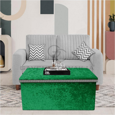 GC GAVENO CAVAILIA Velvet Ottoman Storage Bench Box Green Footstool Storage Box For Kids Toys, Bedroom, Living Room