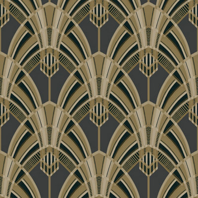 GDUK Art Deco Gatsby Calced Textured Wallpaper, Black