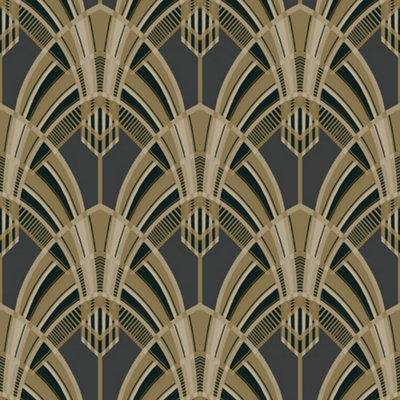 GDUK Art Deco Gatsby Calced Textured Wallpaper, Black