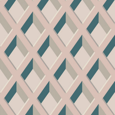 GDUK Diamond Trellis Calde Textured Wallpaper, Blush Navy