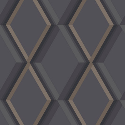 GDUK Geometric Cornus Textured Wallpaper, Black Gold