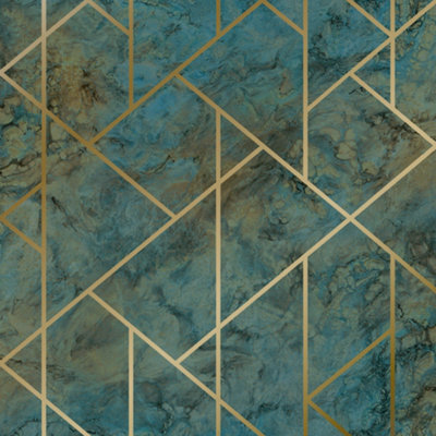 GDUK Geometric Marble Samish Textured Wallpaper, Teal