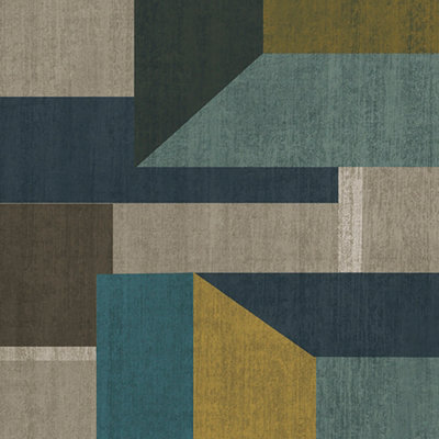 GDUK Geometric Shapes Galene Textured Wallpaper, Teal Ochre