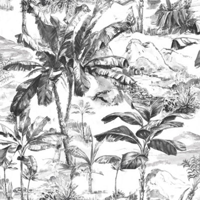 GDUK Jungle Leaf Chooky Textured Wallpaper, Black White