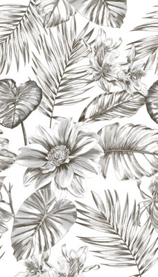 GDUK Leaves and Blooms 3 lane Repeatable Wallpaper Mural,1.59 x 2.8m, White