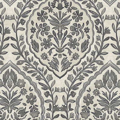 GDUK Paisley Damask Kunz Textured Wallpaper, Grey