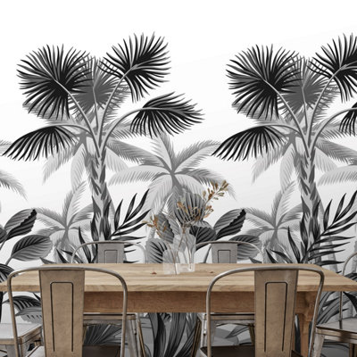 GDUK Palm Forest 3 Lane Reapatable Wallpaper Mural,1.59 x 2.8m, Black & White