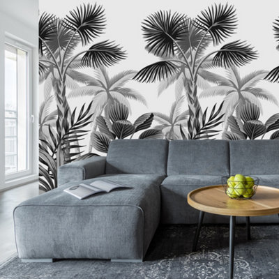 GDUK Palm Forest 3 Lane Repeatable Wallpaper Mural,1.59 x 2.8m, Black & White