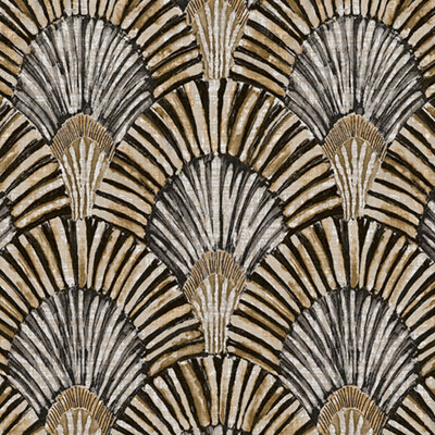 GDUK Tribal Art Deco Ametri Textured Wallpaper, Black Gold