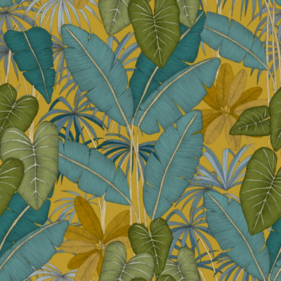 GDUK Tropical Carribean Leaf Nikia Textured Wallpaper, Ochre