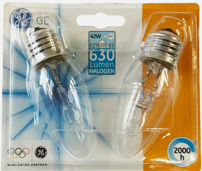 GE 42w E27 Halogen Candle Lamp Clear - Twin Pack