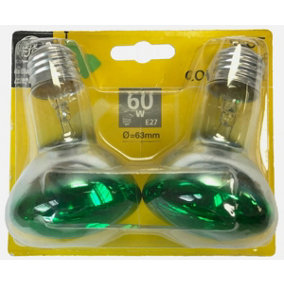 GE R63 60w E27 Reflector Lamp - Green - Twin Pack