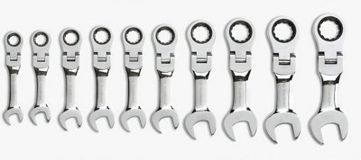 Gearwrench 10Pc Stubby Flexible Ratch Wrench Set Metric 10-19Mm