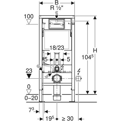 Geberit Duofix Toilet Concealed Cistern Frame 112cm with Delta 20 Dual Flush Plate - 3