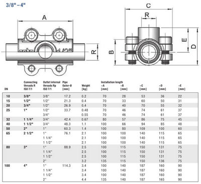 Gebo 2 1/2 Inch (76-77mm) Pipe Repair Clamps Fittings Leak Fix with Female 1 1/2" Inch BSP Thread Joint