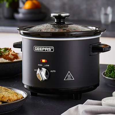 Geepas 1.5 Litre Slow Cooker 3 Temperature Settings, Removable Easy-Clean Ceramic Bowl Tempered Glass Lid & Cool Touch Handles