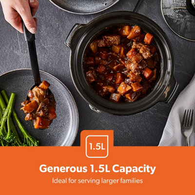 Geepas 1.5 Litre Slow Cooker 3 Temperature Settings, Removable Easy-Clean Ceramic Bowl Tempered Glass Lid & Cool Touch Handles