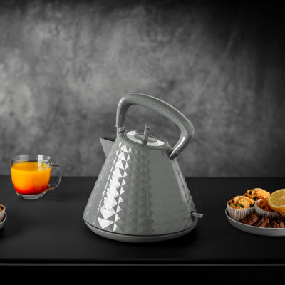 Geepas 1.5L Cordless Electric Kettle 3000W Traditional Pyramid Kettle with 360 degree Rotational Base Auto Shut Off Grey