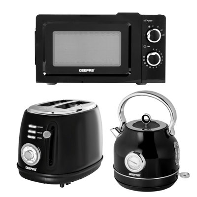 Geepas 1.7L Cordless 3000W Kettle 2 Slice Bread Toaster & 20L Microwave ...