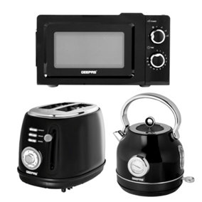 Geepas 1.7L Cordless 3000W Kettle 2 Slice Bread Toaster & 20L Microwave Oven Set