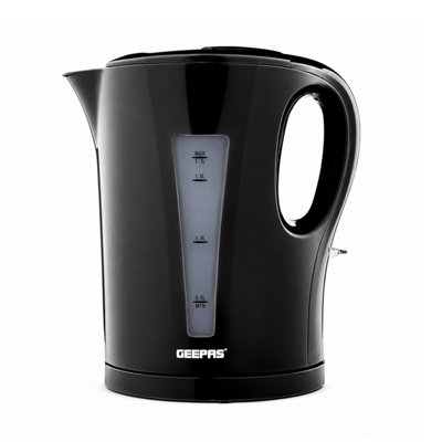 GEEPAS Electric Jug Kettle – 1.7L Cordless, 2200W, Auto Shut-Off, 360° Swivel Base, Black/White/Grey-749687