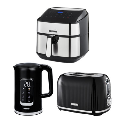 Geepas 1.7L Digital Electric Kettle 2 Slice Bread Toaster & 7.5L Digital Air Fryer Combo Kitchen Set