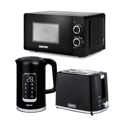 Geepas 1.7L Digital Electric Kettle 2 Slice Bread Toaster & Microwave Kitchen Combo Set