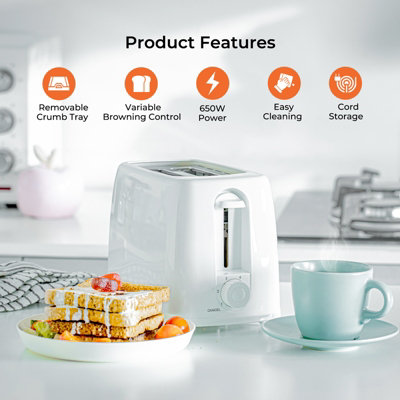 Geepas 1.7L Electric Kettle & 2 Slice Bread Toaster Kitchen Combo Set, White