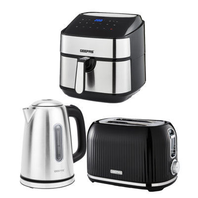 Geepas 1.7L Illuminating Electric Kettle 2 Slice Bread Toaster & 7.5L Air Fryer Combo Kitchen Set