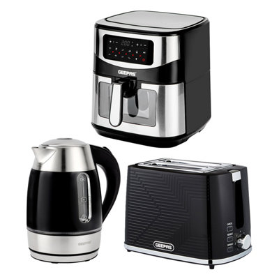 Geepas 1.7L Illuminating Electric Kettle 2 Slice Bread Toaster & 9.2L Digital Air Fryer Kitchen Combo Set