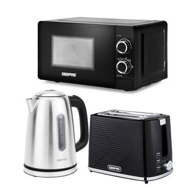 Geepas 1.7L Illuminating Electric Kettle 2 Slice Bread Toaster & Microwave Kitchen Combo Set