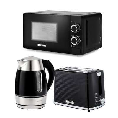 Geepas 1.7L Illuminating Electric Kettle 2 Slice Bread Toaster & Microwave Kitchen Combo Set