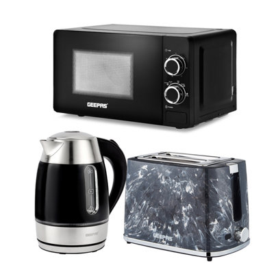 Geepas 1.7L Illuminating Electric Kettle 2 Slice Bread Toaster & Microwave Kitchen Combo Set