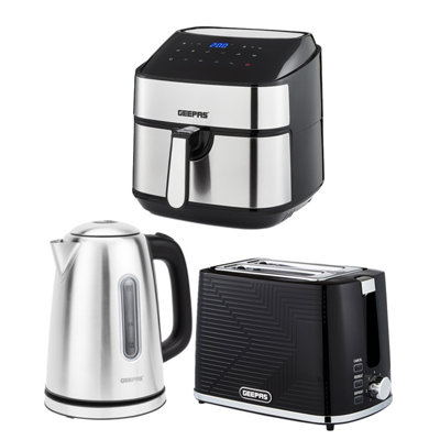 Geepas 1.7L Illuminating Kettle 2 Slice Bread Toaster & 7.5L Digital Air Fryer Kitchen Set