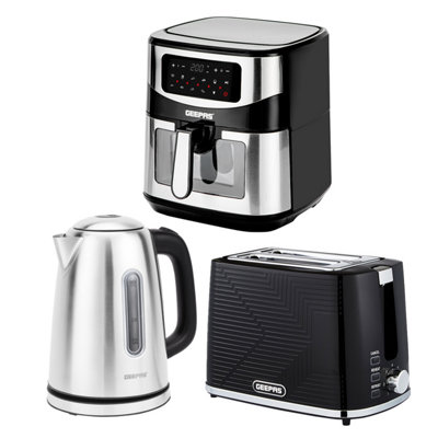 Geepas 1.7L Illuminating  Kettle 2 Slice Bread Toaster & 9.2L Digital Air Fryer Kitchen Set