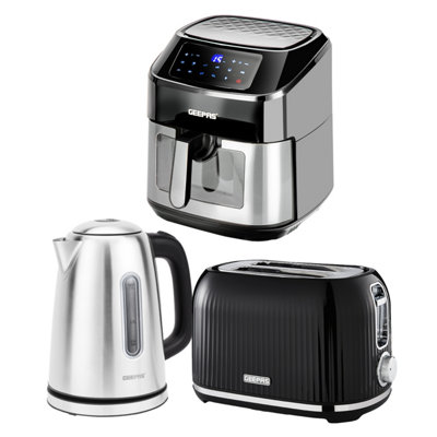 Geepas 1.7L Illuminating Kettle 2 Slice Toaster & 9.2L Digital Air Fryer Combo Kitchen Set