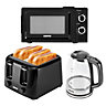 Geepas 1.7L Illuminating Kettle, 4 Slice Toaster and 20L Microwave Oven Set , Black