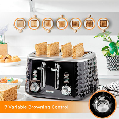 Geepas 1.7L Illuminating Kettle, Toaster & Oven Set, 4 Slice textured Bread Toaster 20L Manual Microwave Oven, Black
