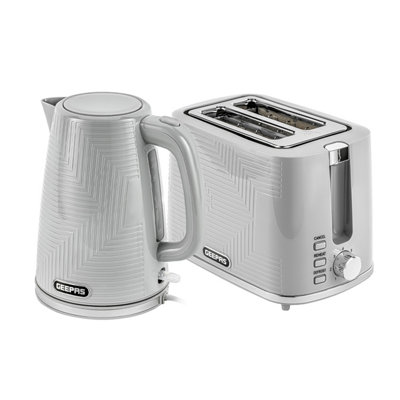 Geepas 4 Slice Bread Toaster & 1.7L Cordless Electric Kettle Combo Set with  Textured Design, White