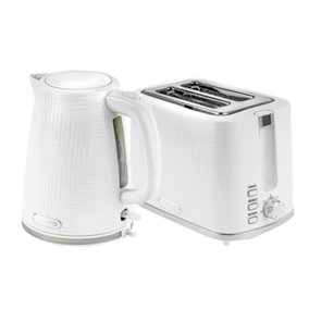 Geepas 1.7L Kettle and Toaster Set 2 Slice Textured Design, White